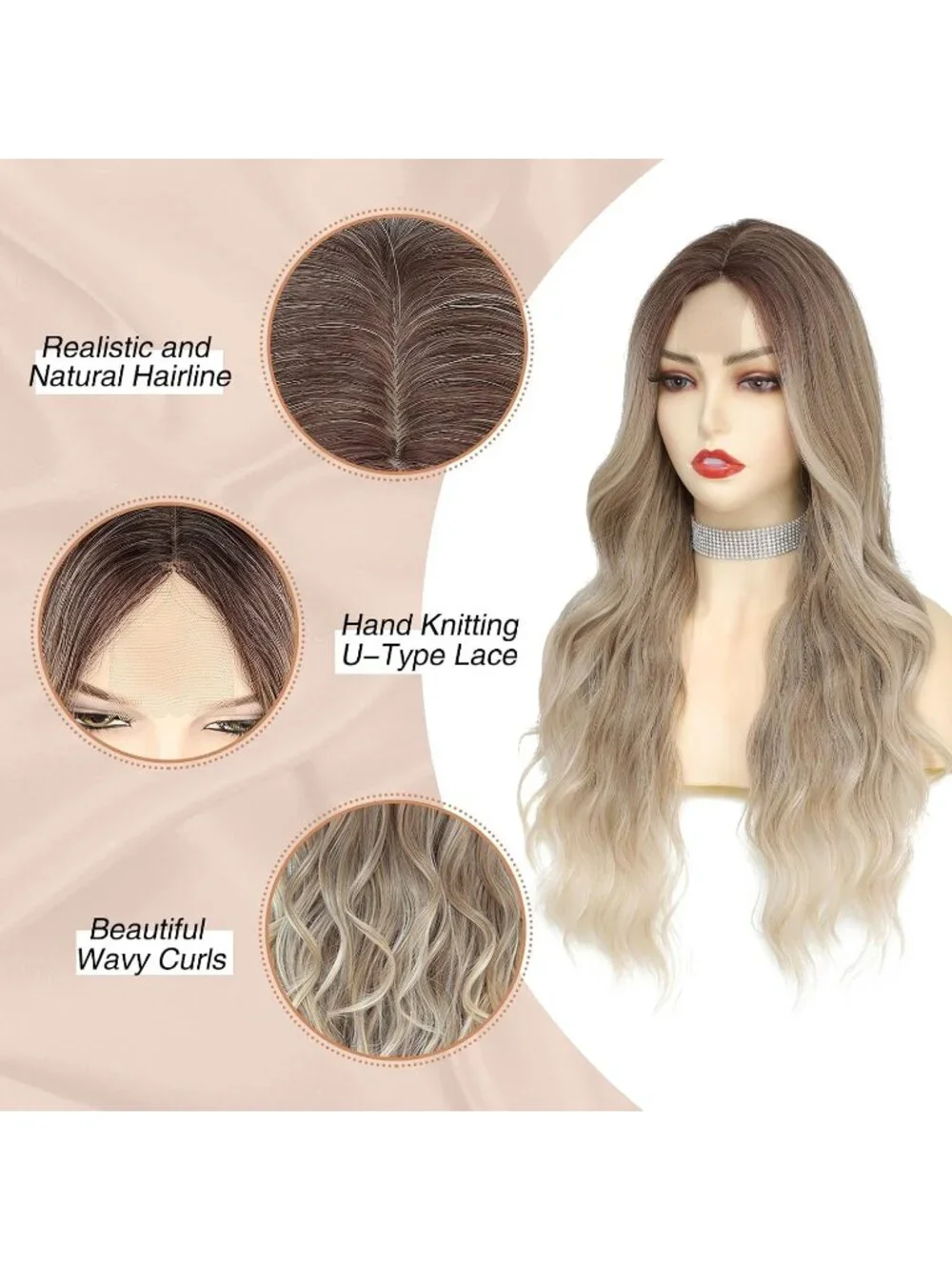 Women's Ash Blonde Natural 26 Inch Natural Looking Heat Resistant Long Wavy Wigs